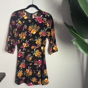 ZARA Floral Black Dress with 3/4 Sleeves